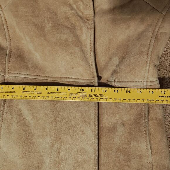 Leder Fischer Shearling Coat Womens Small Tan Suede Hooded Fur Trim Belted Long - Picture 16 of 16